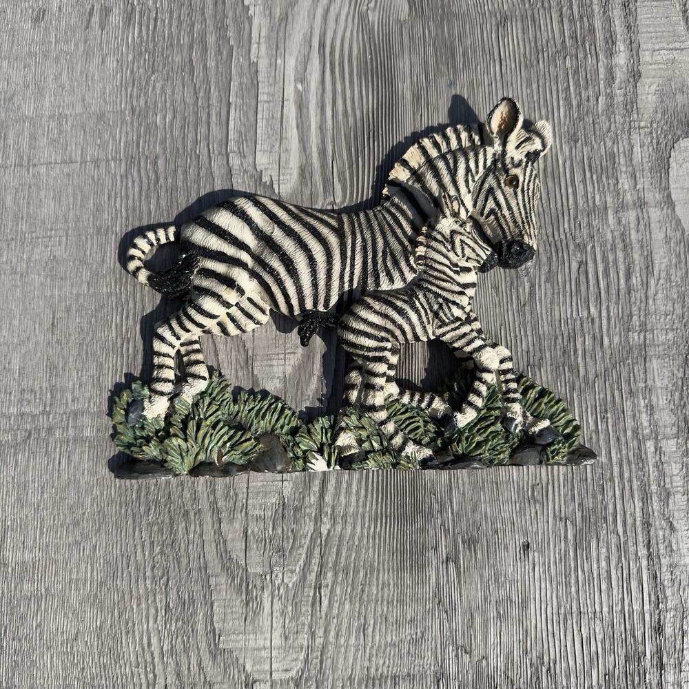 Vintage Zebra/Foal Raised 3D Art Decor 1991 Collector Safari Theme Excellent Con